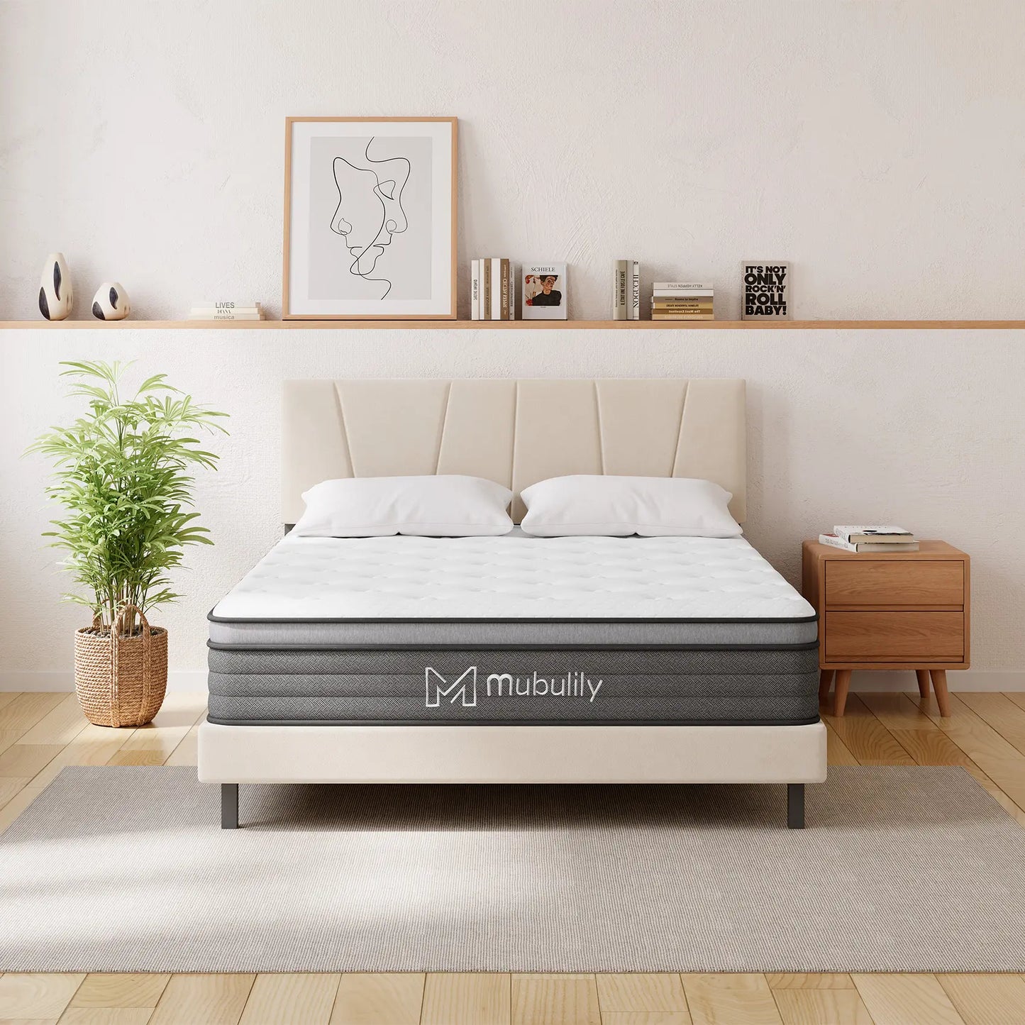 Mubulily Medium Hybrid Mattress in a Box, with Memory Foam and Pocket Coils, CertiPUR-US, ZG001
