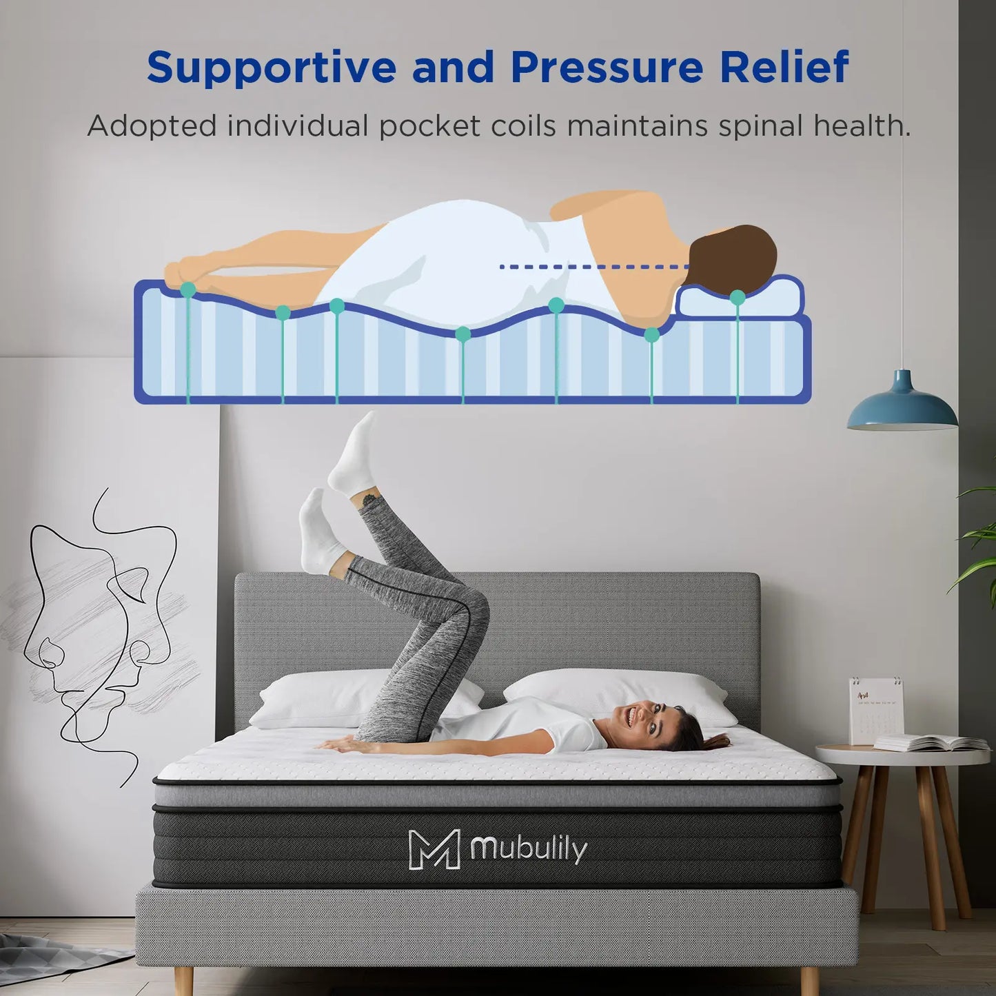 Mubulily Medium Hybrid Mattress in a Box, with Memory Foam and Pocket Coils, CertiPUR-US, ZG001