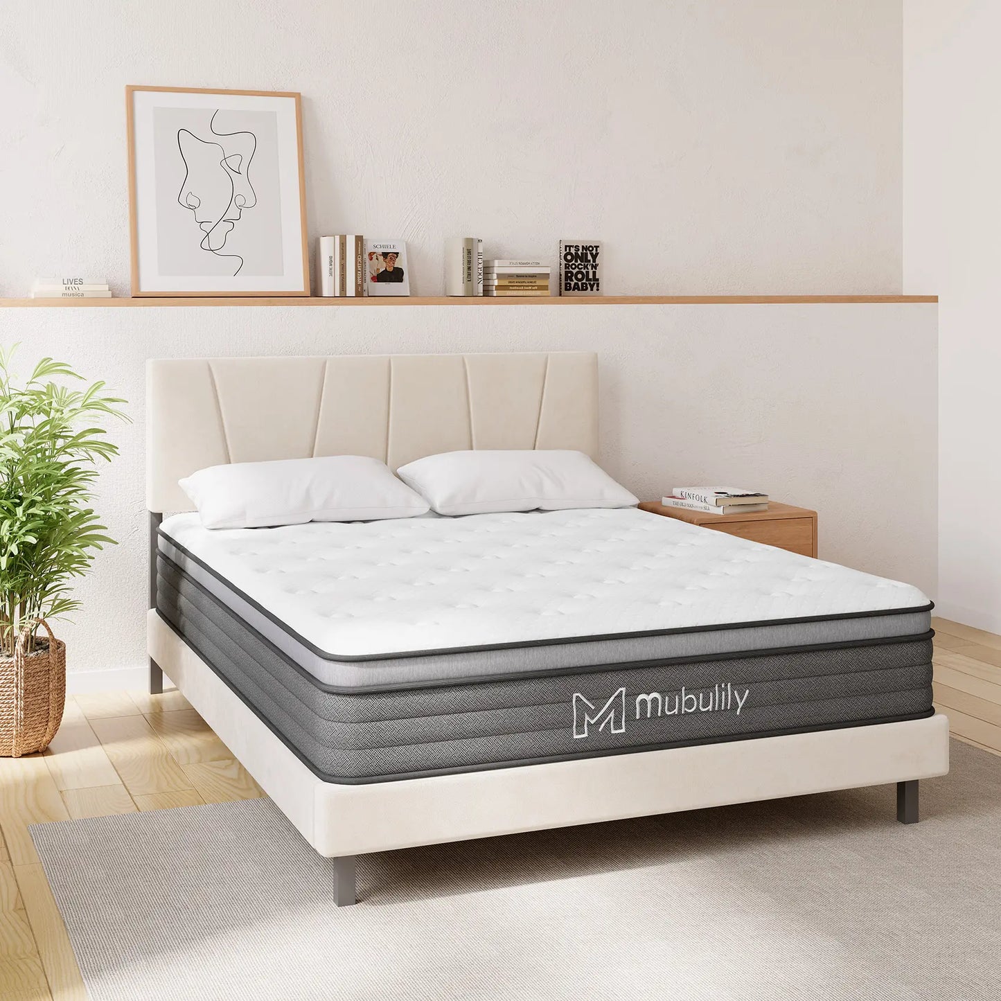 Mubulily Medium Hybrid Mattress in a Box, with Memory Foam and Pocket Coils, CertiPUR-US, ZG001