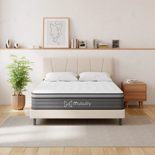 Mubulily Medium Hybrid Mattress in a Box, with Memory Foam and Pocket Coils, CertiPUR-US, ZG001