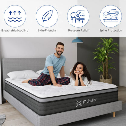 Mubulily Medium Hybrid Mattress in a Box, with Memory Foam and Pocket Coils, CertiPUR-US, ZG001