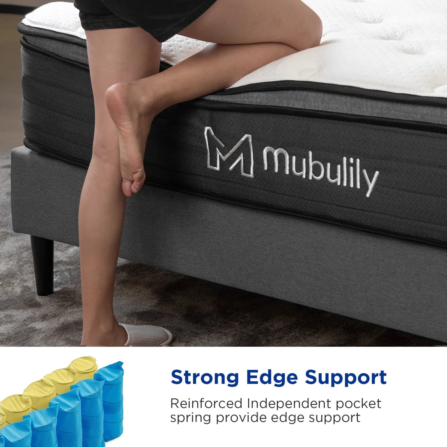Mubulily Medium Hybrid Mattress in a Box, with Memory Foam and Pocket Coils, CertiPUR-US, ZG001