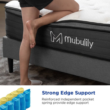 Mubulily Medium Hybrid Mattress in a Box, with Memory Foam and Pocket Coils, CertiPUR-US, ZG001
