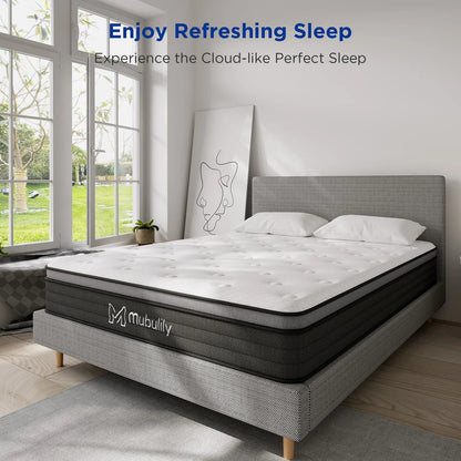 Mubulily Medium Hybrid Mattress in a Box, with Memory Foam and Pocket Coils, CertiPUR-US, ZG001